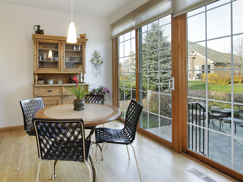 sliding patio doors with wood finish